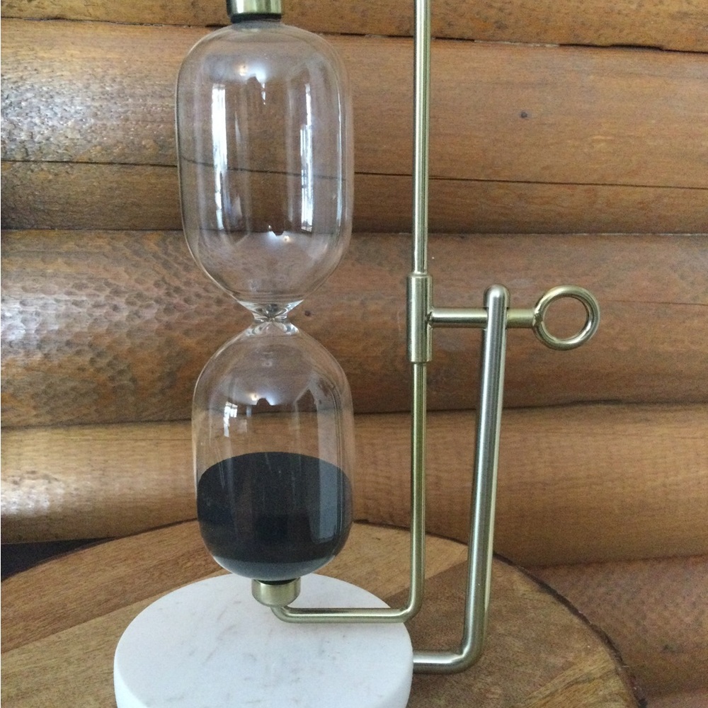 Daystar 15 Minute Hour Glass Black Sand Brass Look Marble Base Decor 11”